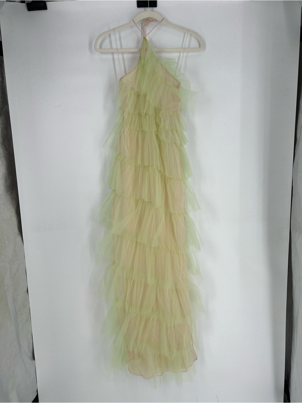 THE BAR 100% Silk Mint Lined Adjustable Formal Halter Chiffon Tulle Gown 0 NWT